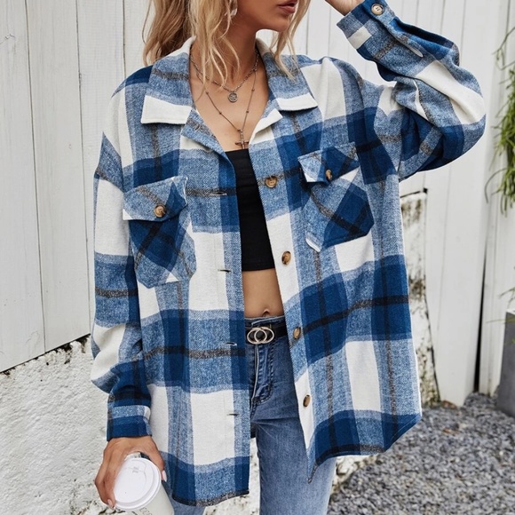 Cozy Plaid Button Down Oversized Jacket Shacket - Picture 7 of 7
